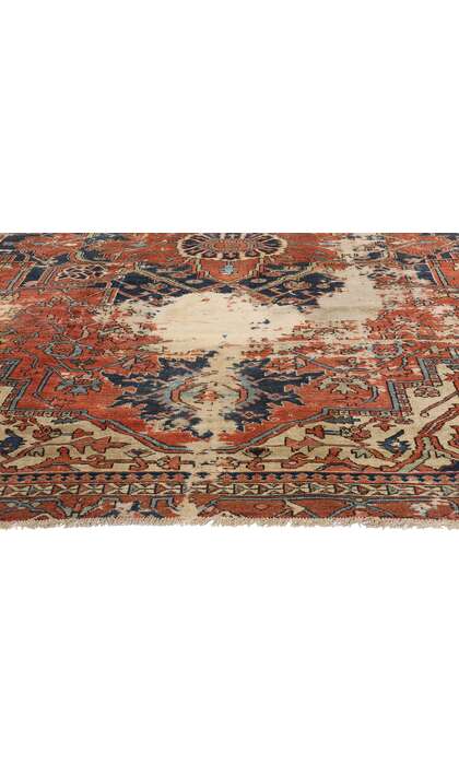 10 x 13 Late 19th Century Distressed Antique Persian Serapi Rug 74951