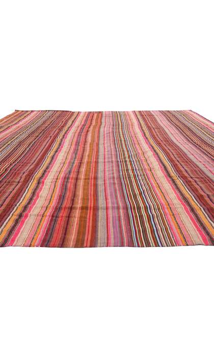 13 x 15 Colorful Vintage Turkish Striped Kilim Rug 60794