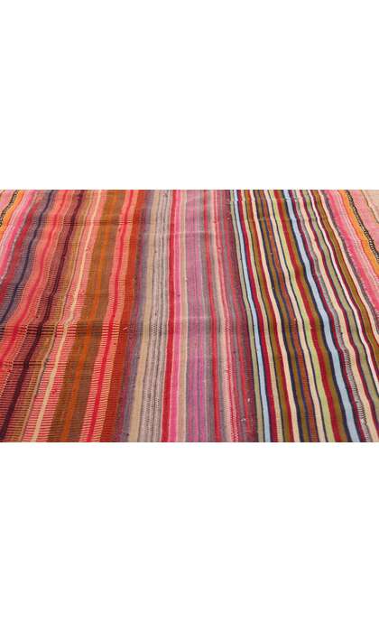 13 x 15 Colorful Vintage Turkish Striped Kilim Rug 60794