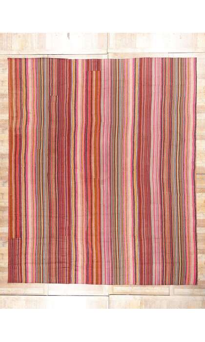 13 x 15 Colorful Vintage Turkish Striped Kilim Rug 60794