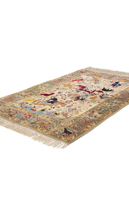 4 x 5 Vintage Persian Hunting Scene Isfahan Rug 79166