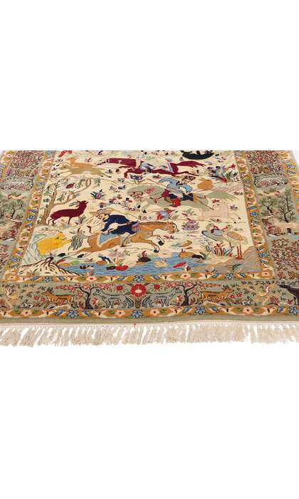 4 x 5 Vintage Persian Hunting Scene Isfahan Rug 79166