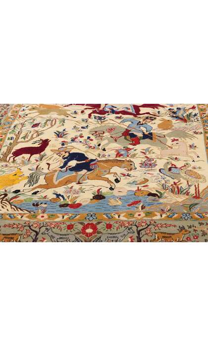 4 x 5 Vintage Persian Hunting Scene Isfahan Rug 79166