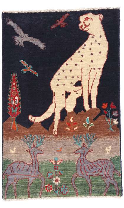 2 x 3 Vintage Pakistani Kazak Pictorial Rug 79176