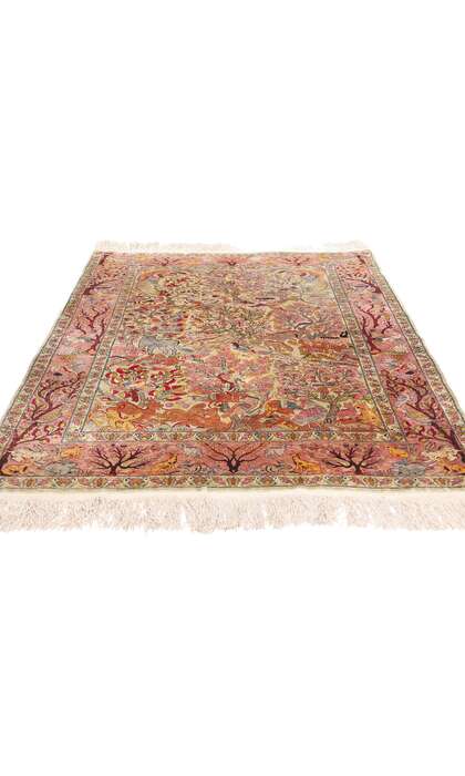 3 x 5 Vintage Turkish Silk Hereke Rug Garden of Paradise 79160