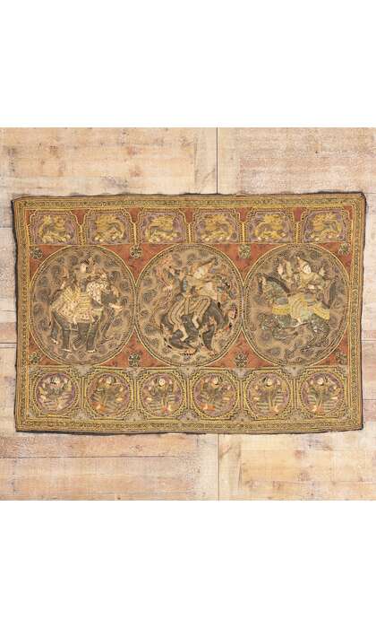 4 x 5 Antique Embroidered Burmese Kalaga Tapestry 79202