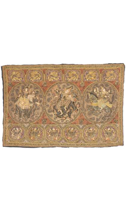 4 x 5 Antique Embroidered Burmese Kalaga Tapestry 79202