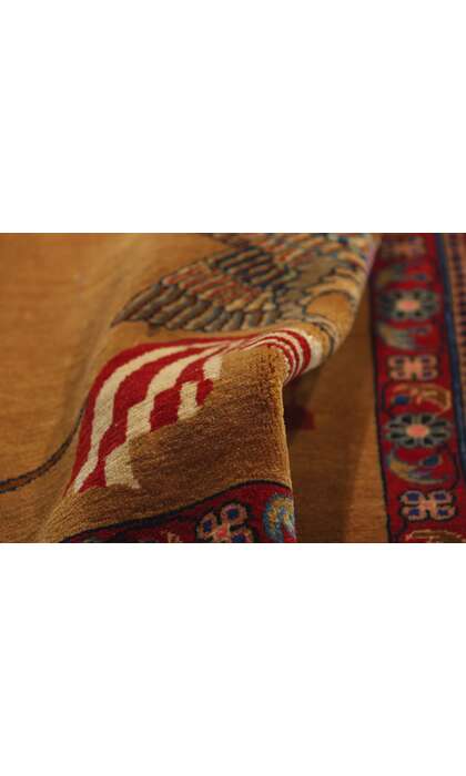 2 x 2 Antique Persian Kashan Eagle Flag Pictorial Rug 79200