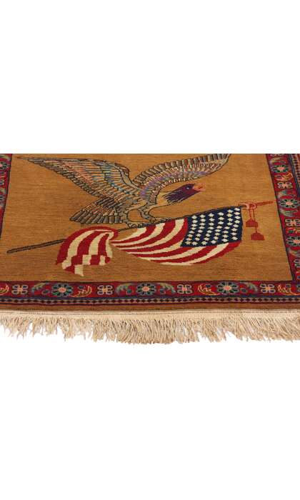 2 x 2 Antique Persian Kashan Eagle Flag Pictorial Rug 79200