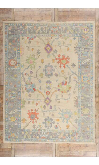 9 x 12 Modern Colorful Turkish Oushak Rug 53607