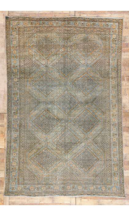 7 x 11 Distressed Vintage Blue Persian Ardabil Rug 61188