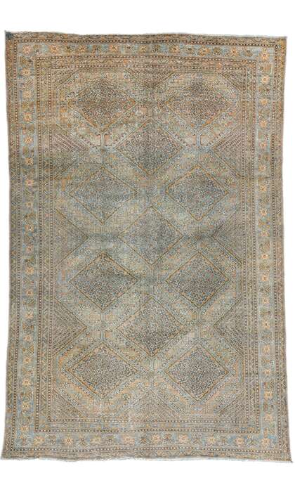 7 x 11 Distressed Vintage Blue Persian Ardabil Rug 61188