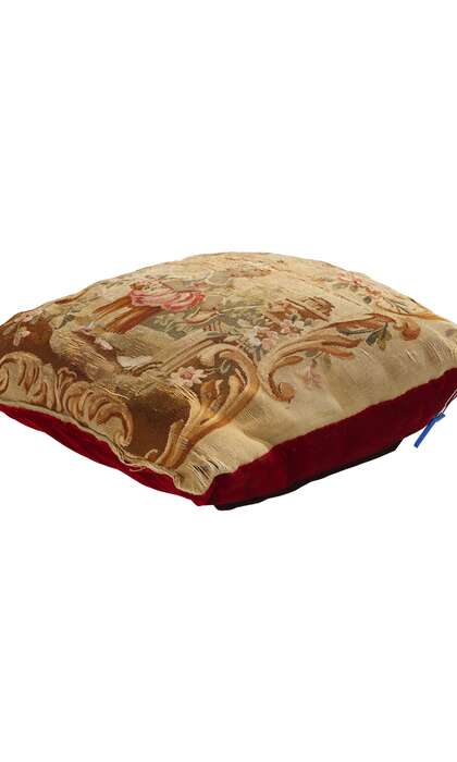 1 x 1 Antique French Aubusson Tapestry Cushion 79198