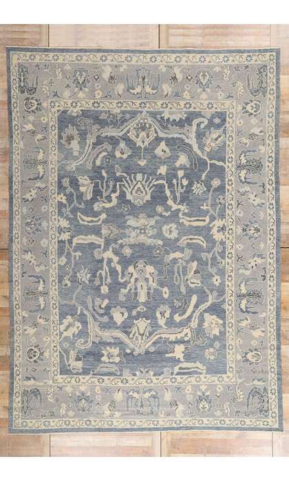 10 x 14 Modern Blue Turkish Oushak Rug 52905