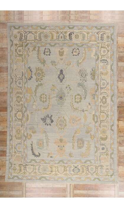 10 x 14 Modern Muted Blue Turkish Oushak Rug 52869