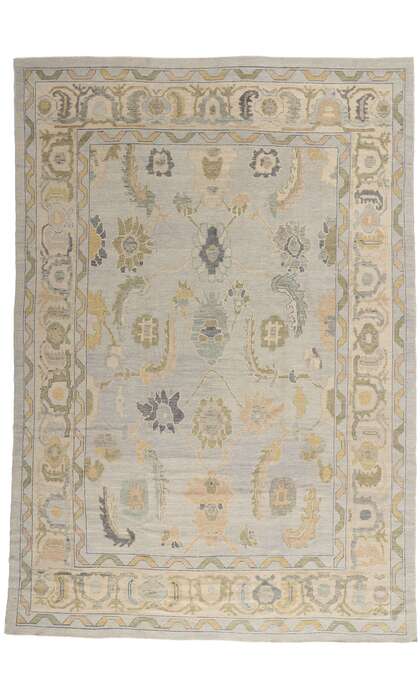 10 x 14 Modern Muted Blue Turkish Oushak Rug 52869