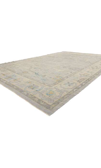 10 x 15 Modern Muted Blue Turkish Oushak Rug 52874