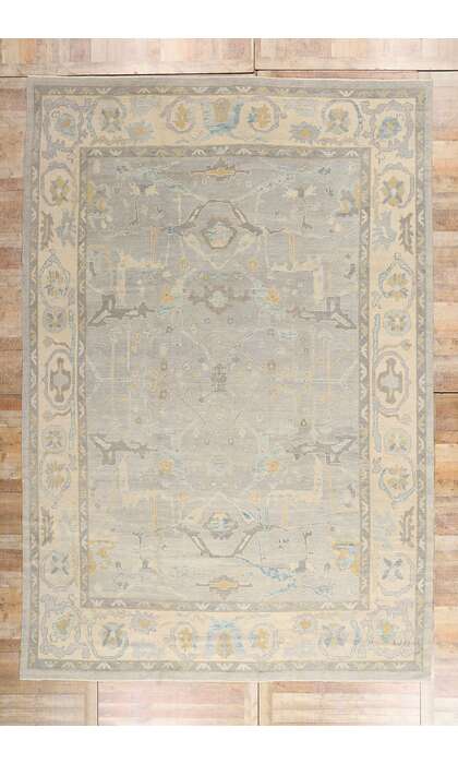 10 x 15 Modern Muted Blue Turkish Oushak Rug 52874