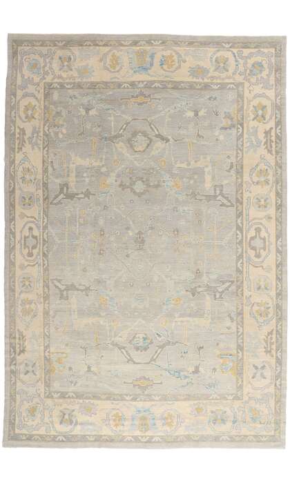10 x 15 Modern Muted Blue Turkish Oushak Rug 52874