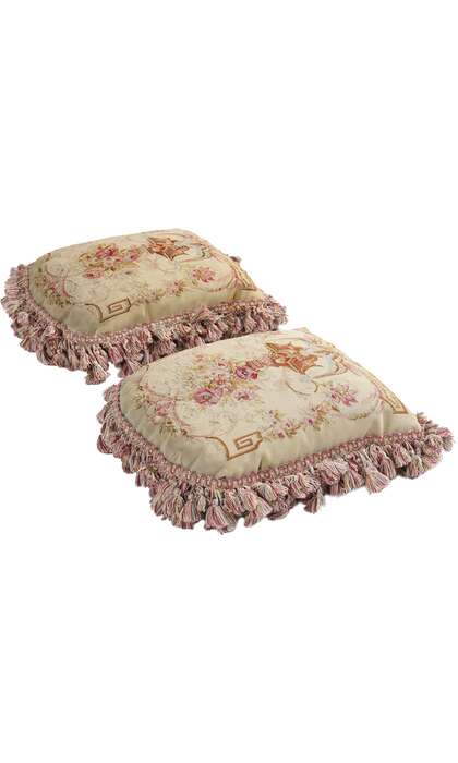 1 x 1 Pair of Antique French Aubusson Tapestry Pillows 79197