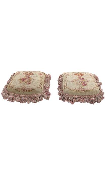 1 x 1 Pair of Antique French Aubusson Tapestry Pillows 79197