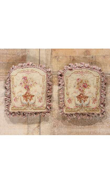 1 x 1 Pair of Antique French Aubusson Tapestry Pillows 79197