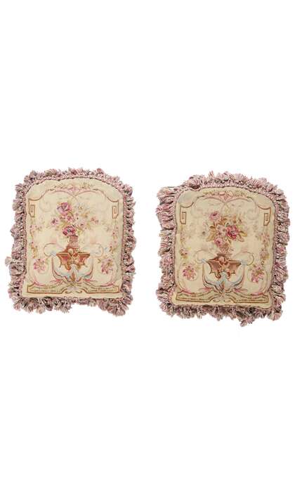 1 x 1 Pair of Antique French Aubusson Tapestry Pillows 79197