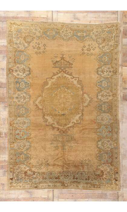 7 x 10 Vintage Earth-Tone Turkish Oushak Rug 73755