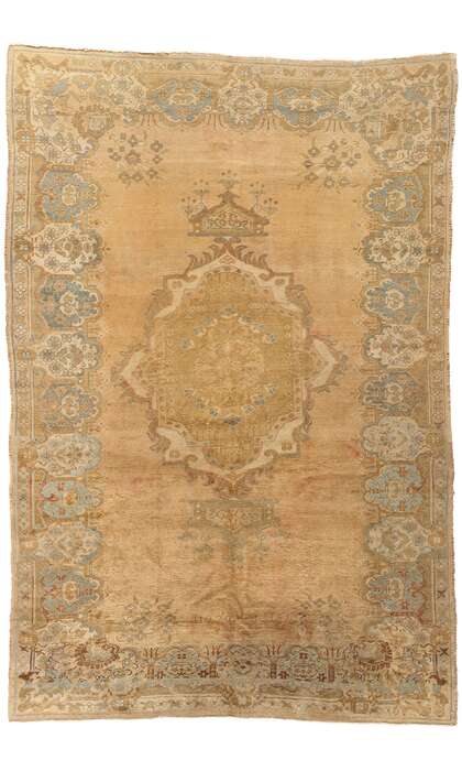 7 x 10 Vintage Earth-Tone Turkish Oushak Rug 73755