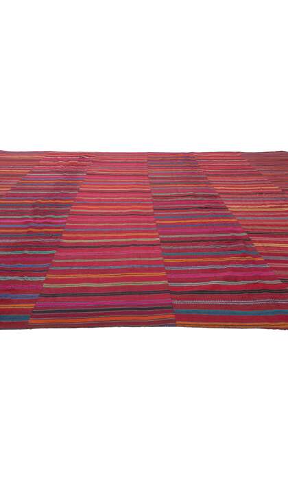 9 x 10 Colorful Vintage Turkish Striped Kilim Rug 60651