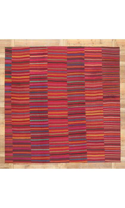 9 x 10 Colorful Vintage Turkish Striped Kilim Rug 60651