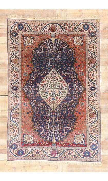 6 x 9 Late 19th Century Antique Indian Tree of Life Agra Rug 79249