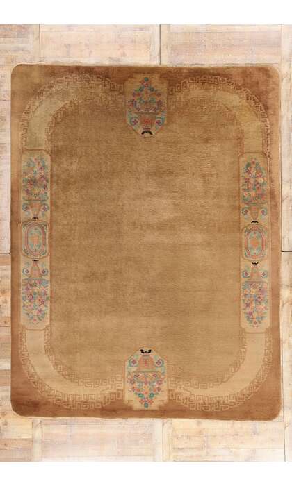 9 x 12 Antique Earth-Tone Chinese Art Deco Rug 78989