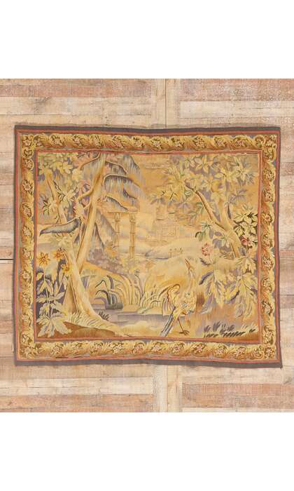 6 x 6 Late 19th Century Antique French Aubusson Tapestry 79234