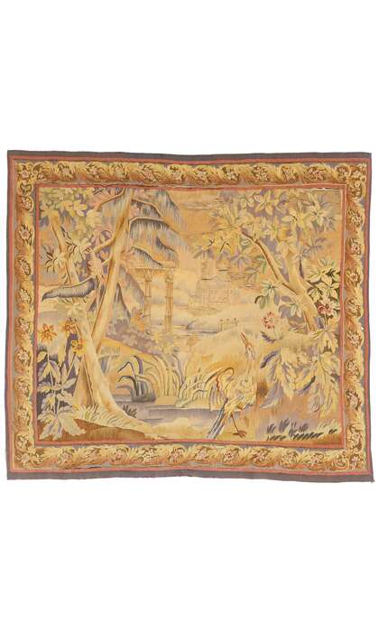 6 x 6 Late 19th Century Antique French Aubusson Tapestry 79234