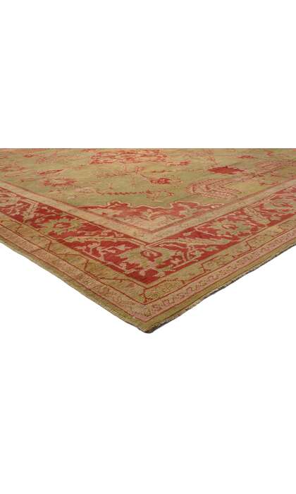 14 x 16 Late 19th Century Antique Green Turkish Oushak Rug 74173