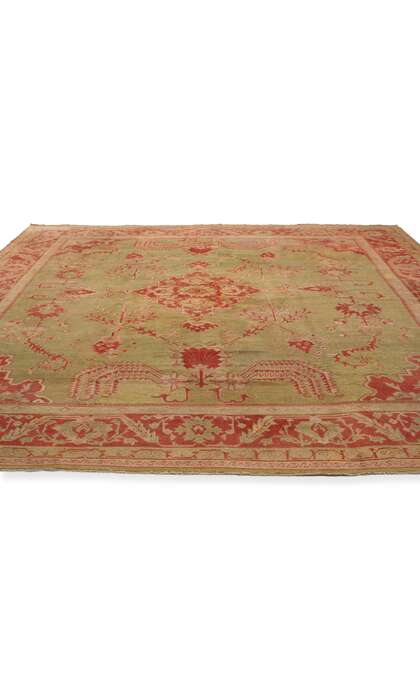 14 x 16 Late 19th Century Antique Green Turkish Oushak Rug 74173