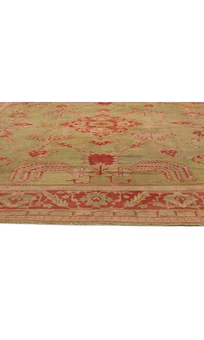 14 x 16 Late 19th Century Antique Green Turkish Oushak Rug 74173