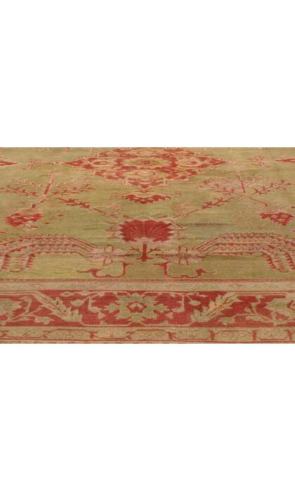 14 x 16 Late 19th Century Antique Green Turkish Oushak Rug 74173