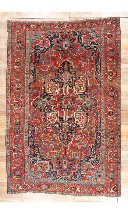 10 x 15 Late 19th Century Antique Persian Serapi Rug 79230