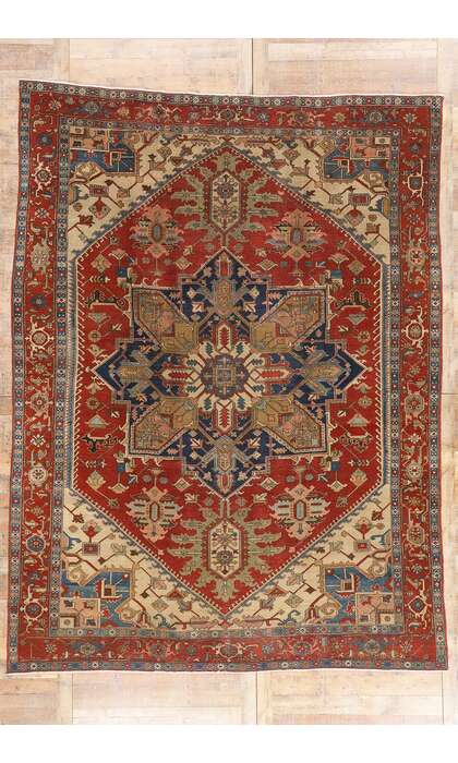 9 x 12 Late 19th Century Antique Persian Serapi Rug 74972