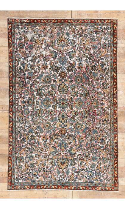6 x 9 Distressed Antique Persian Tabriz Textured Rug 60824