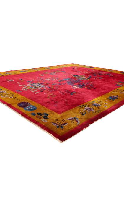 9 x 11 Antique Red Chinese Art Deco Rug 79219