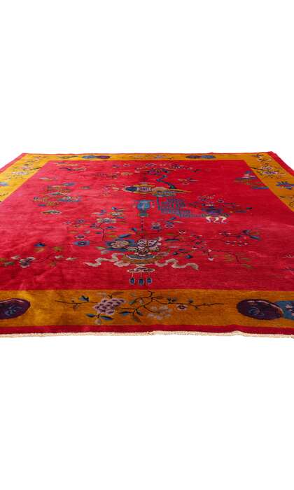 9 x 11 Antique Red Chinese Art Deco Rug 79219