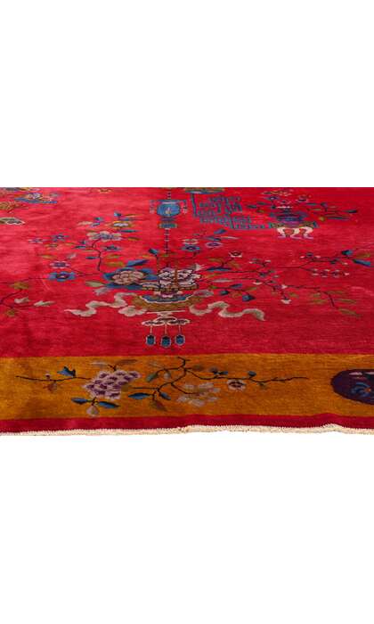 9 x 11 Antique Red Chinese Art Deco Rug 79219