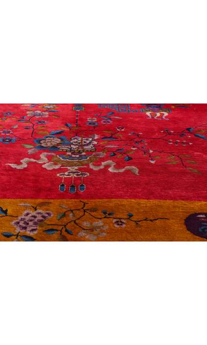 9 x 11 Antique Red Chinese Art Deco Rug 79219