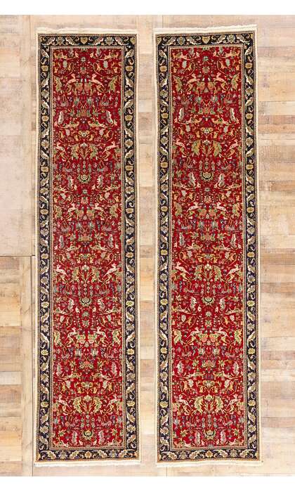 3 x 13 Antique Red Persian Tabriz Rug Runner 90033 Matching Pair