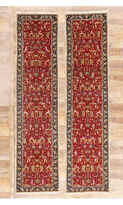 3 x 13 Antique Red Persian Tabriz Rug 90034 Matching Pair