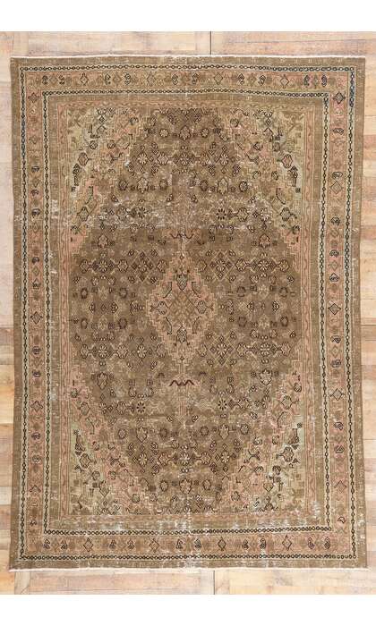 8 x 11 Distressed Antique Earth-Tone Persian Joshegan Rug 60851