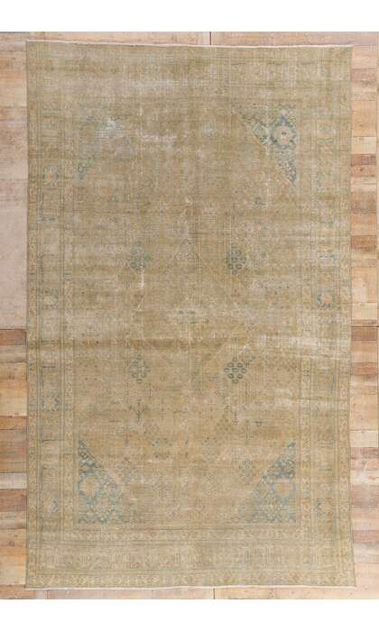 8 x 13 Distressed Antique Muted Earth-Tone Persian Tabriz Rug 60854